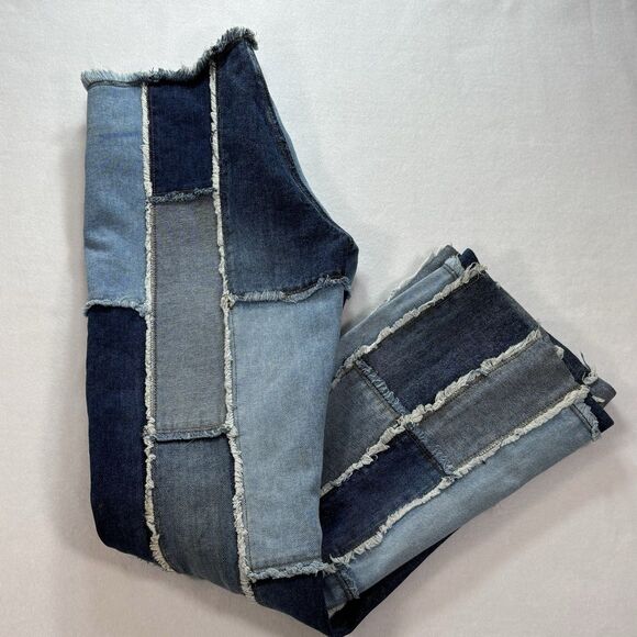 Vintage 90s Zana Di Patchwork Flare Jeans Y2K Hippie Low Rise Raw Fringe - Picture 2 of 11